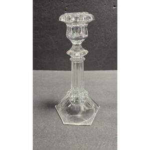 Baccarat Crystal Candlestick Holder France 8" Hexagonal Base Elegant Glass Decor